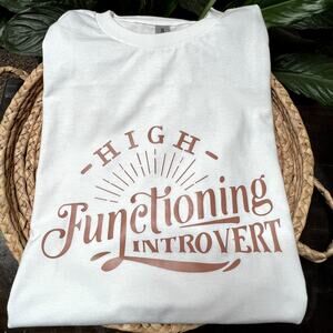 High Functioning Introvert Vinyl White Cotton Short Sleeve T-Shirt  XL